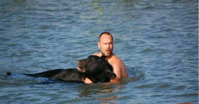Когда бурый медведь начал тонуть, он бросился его спасать... Невероятный случай!