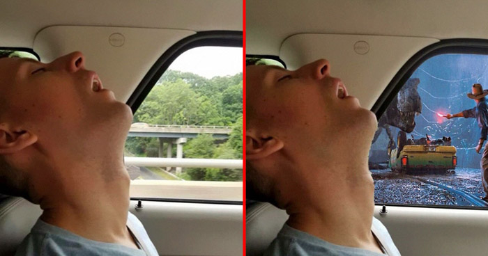 Парень уснул на заднем сиденье — и мастера фотошопа решили над ним поиздеваться...