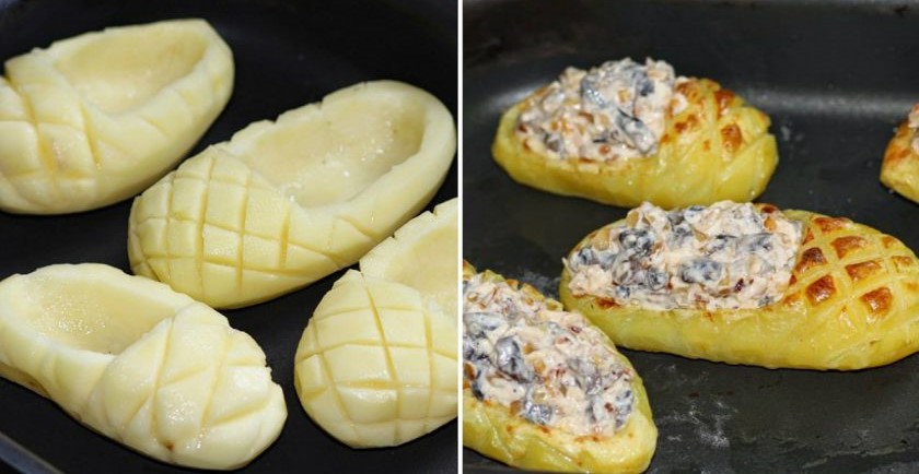 «Лапти» из картофеля с куриной печенью и грибами: легко и вкусно!